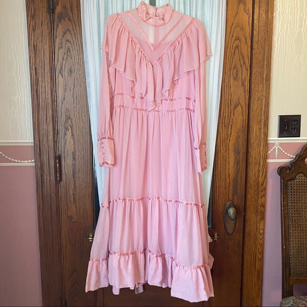 Vintage light pastel pink frilly formal dress